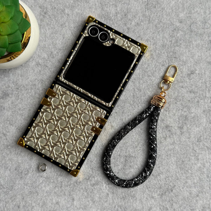 FRATO Flip 6 Collection Golden Samsung Galaxy Z Flip 6 Pattern Trunk Case Cover With Wrist Holder