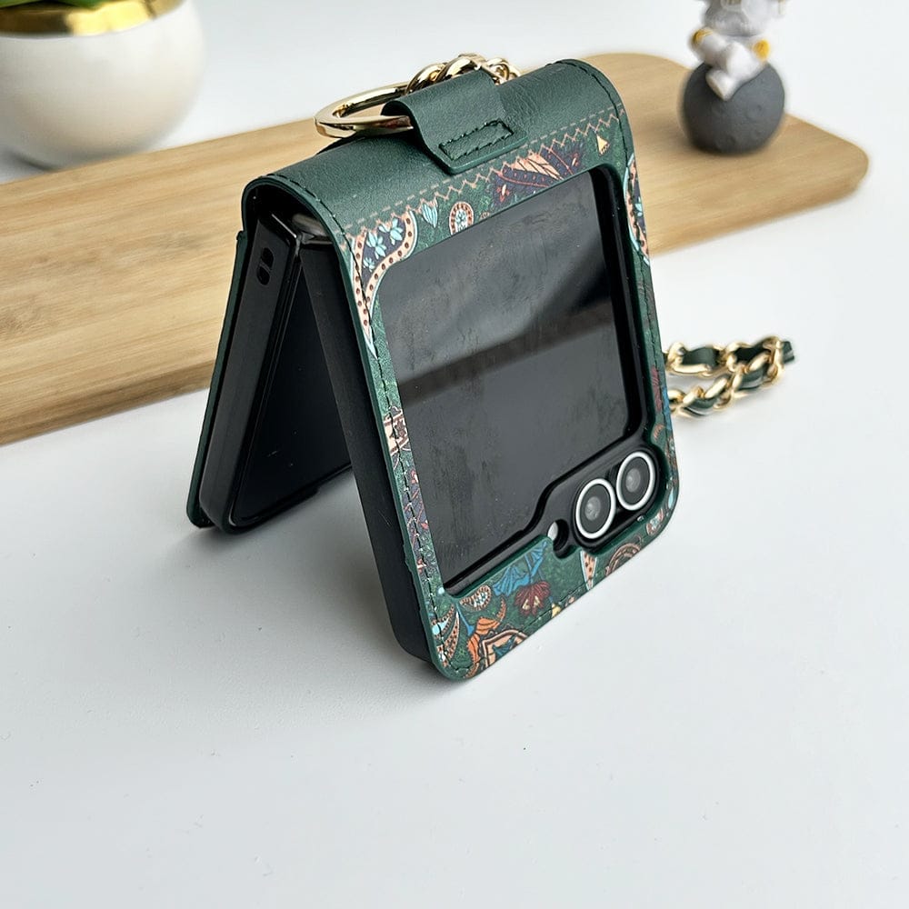 FRATO Flip 6 Collection Green Samsung Galaxy Z Flip 6 Indian Art Designer Cover With  Bracelet and Card Holder