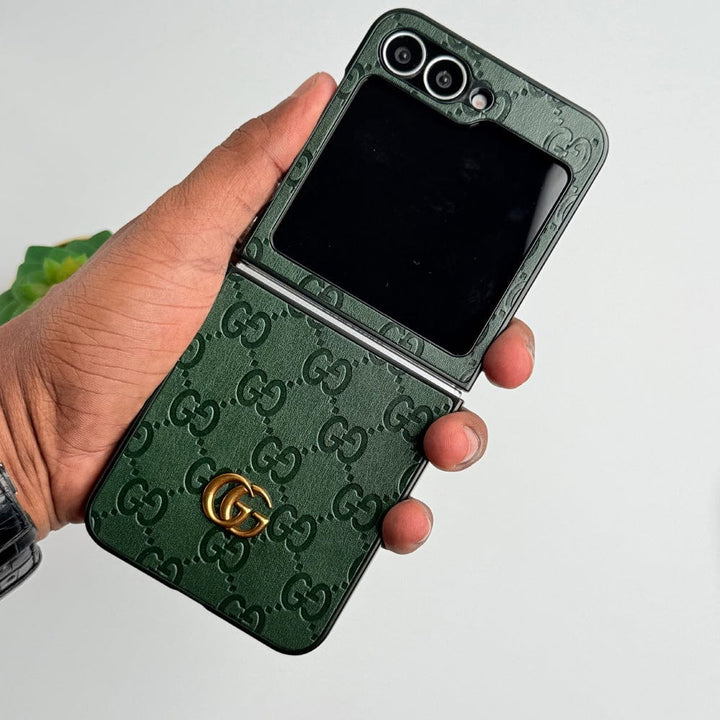 Frato Flip 6 Collection Green Samsung Galaxy Z Flip 6 Luxury GG Fashion Leather Brand Case Cover