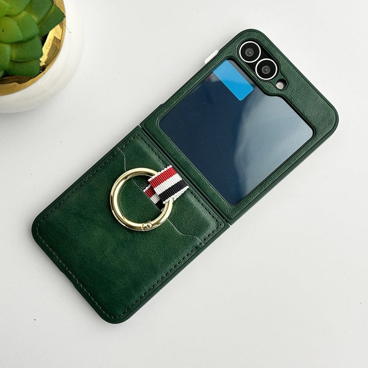 FRATO Flip 6 Collection Green Samsung Galaxy Z Flip 6 PU Leather Card Holder Loop Front Screen Protector Case Cover