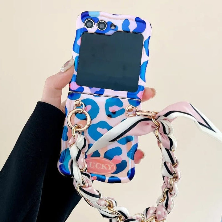 FRATO Flip 6 Collection Leopard UV View Design Samsung Galaxy Z Flip 6 Fashion Colorful Leopard Print Phone Case With Wrist Strap