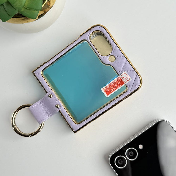 FRATO Flip 6 Collection Lilac Samsung Galaxy Z Flip 6 PU Leather Puff Design Front Glass Case With Sling