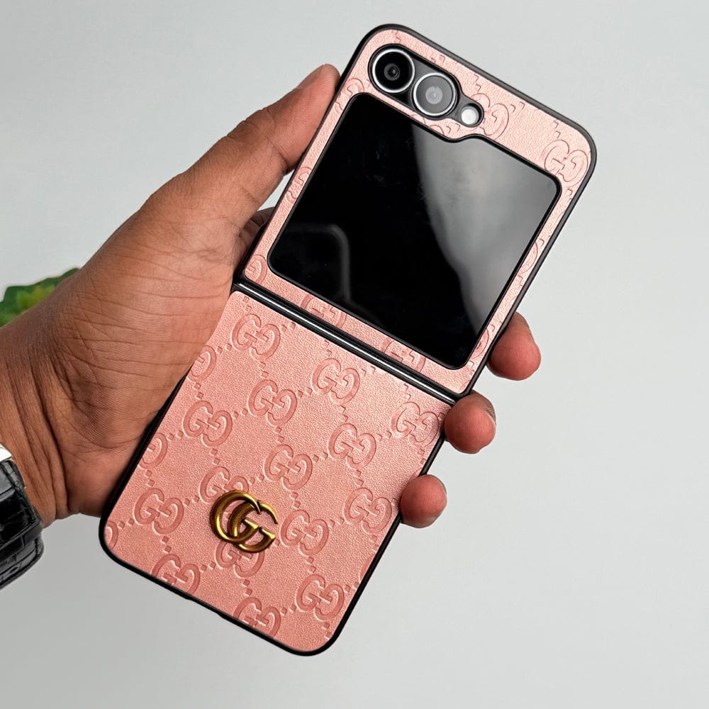 Frato Flip 6 Collection Peach Samsung Galaxy Z Flip 6 Luxury GG Fashion Leather Brand Case Cover