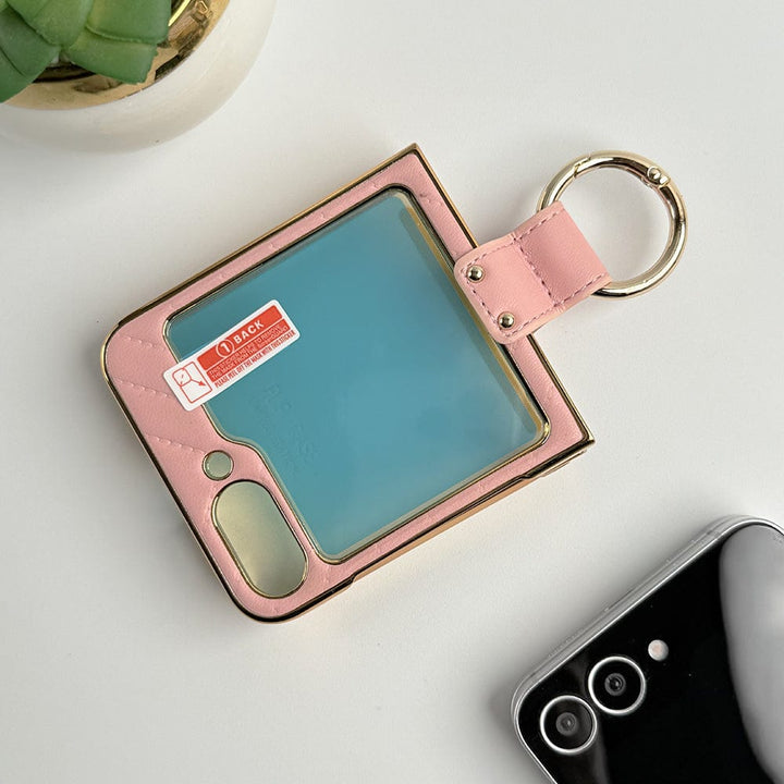 FRATO Flip 6 Collection Pink Samsung Galaxy Z Flip 6 PU Leather Puff Design Front Glass Case With Sling
