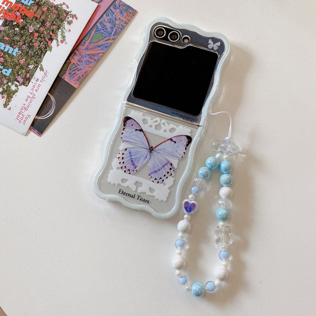 FRATO Flip 6 Collection Purple Butterfly Samsung Galaxy Z Flip 6 Butterfly Beauty Wave Bracelet Strap Holder Case