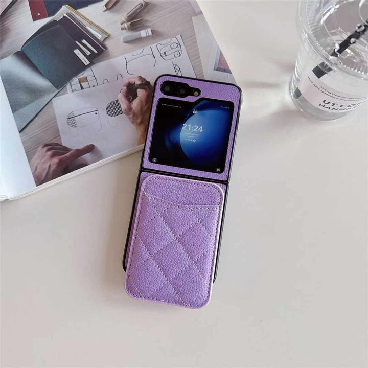 FRATO Flip 6 Collection Purple Samsung Galaxy Z Flip 6 Magsafe Case Luxury CC Leather Magnetic Wireless Charging Card Wallet Case