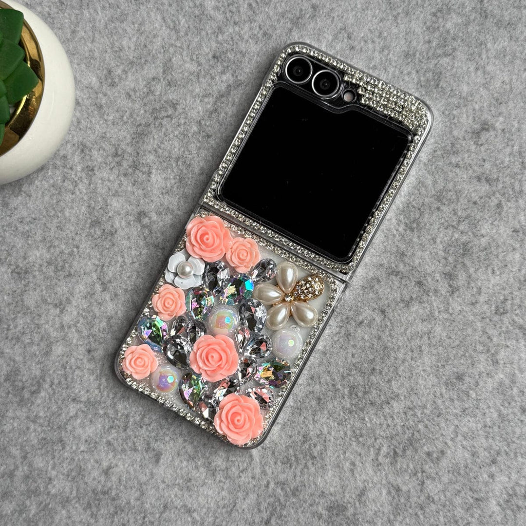 FRATO Flip 6 Collection Samsung Galaxy Z Flip 6 3D Pink Flower Pearl Stone Cover