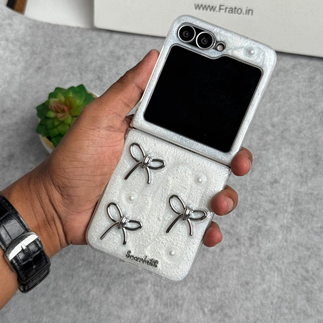 FRATO Flip 6 Collection Samsung Galaxy Z Flip 6 3D Silver Bow Knot Case Cover