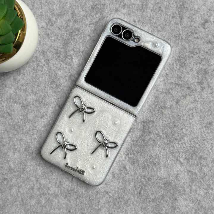 FRATO Flip 6 Collection Samsung Galaxy Z Flip 6 3D Silver Bow Knot Case Cover