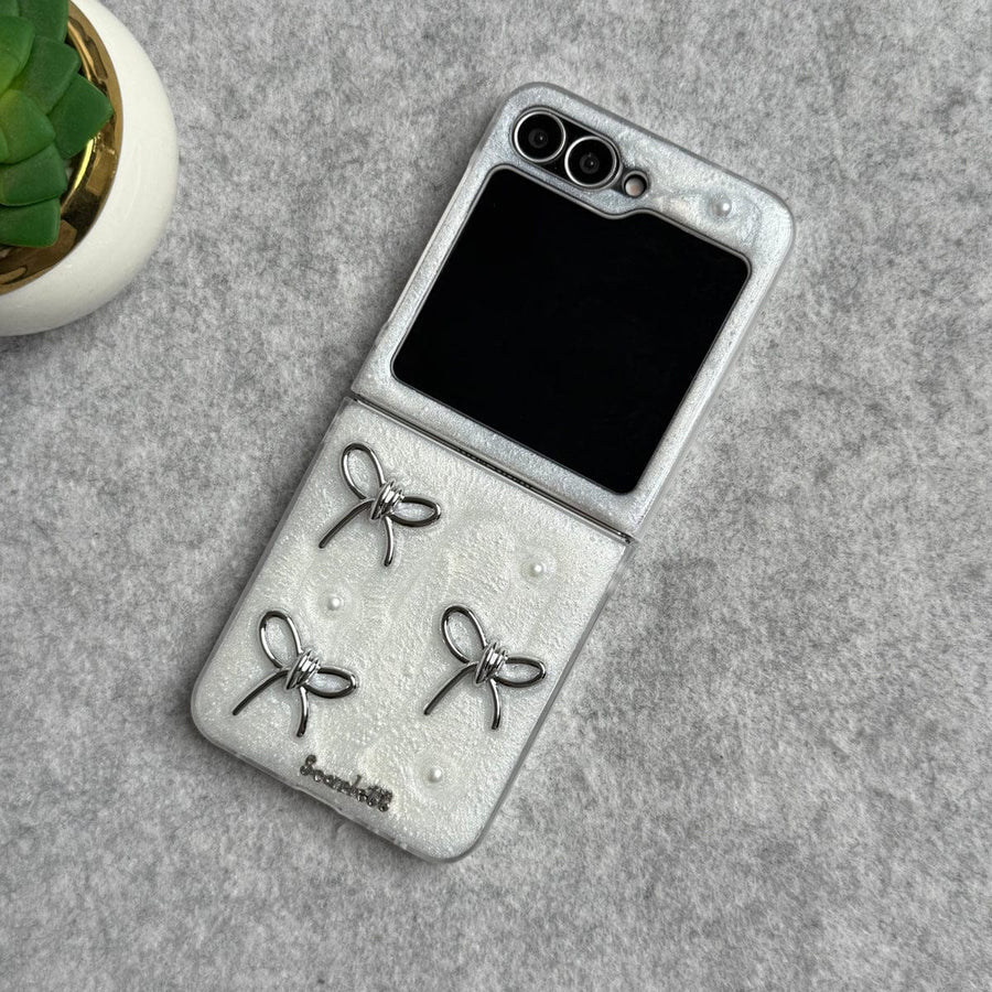 FRATO Flip 6 Collection Samsung Galaxy Z Flip 6 3D Silver Bow Knot Case Cover