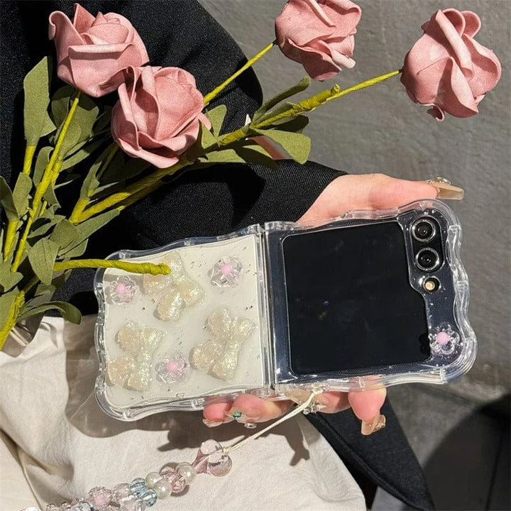 FRATO Flip 6 Collection Samsung Galaxy Z Flip 6 Crystal Bow Flower With Pearl Strap Holder
