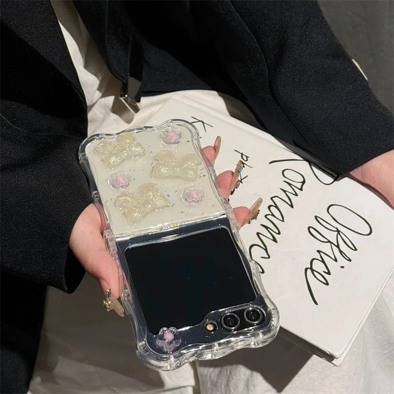 FRATO Flip 6 Collection Samsung Galaxy Z Flip 6 Crystal Bow Flower With Pearl Strap Holder