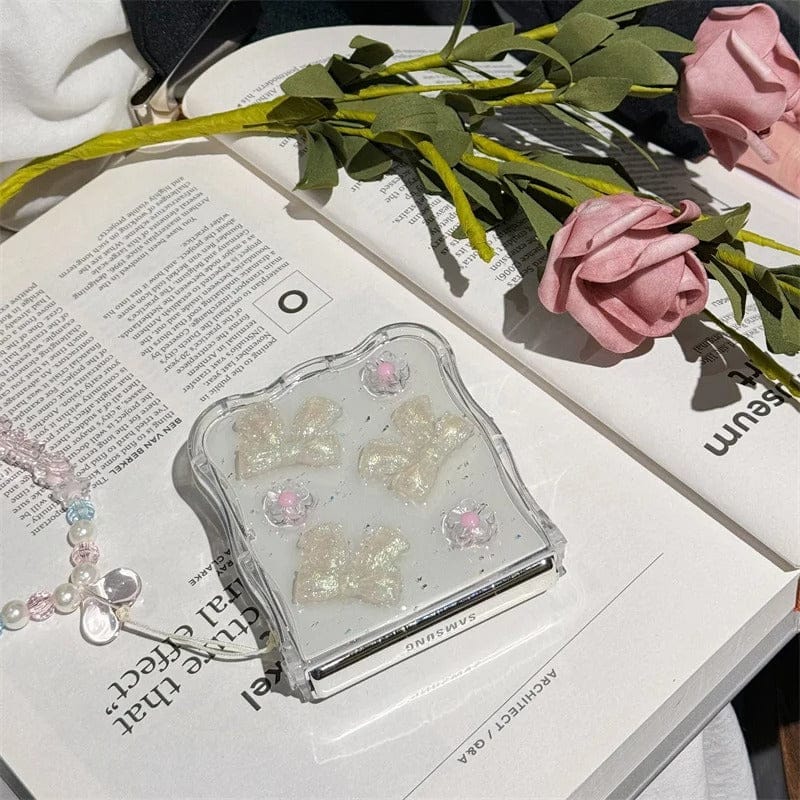 FRATO Flip 6 Collection Samsung Galaxy Z Flip 6 Crystal Bow Flower With Pearl Strap Holder