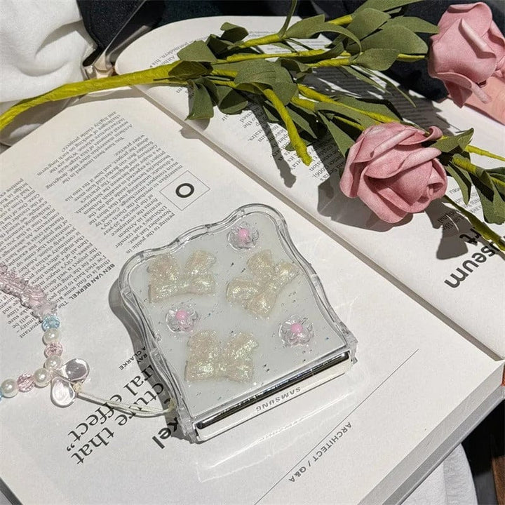 FRATO Flip 6 Collection Samsung Galaxy Z Flip 6 Crystal Bow Flower With Pearl Strap Holder