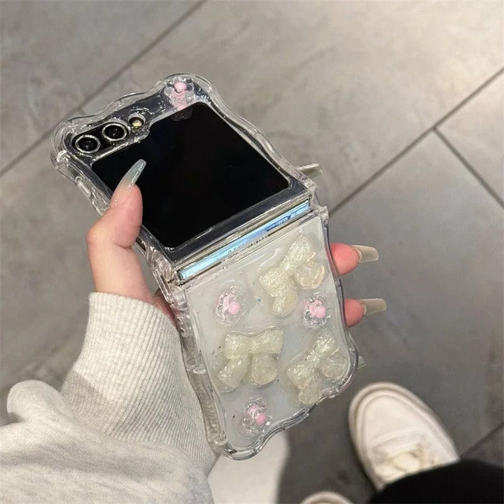 FRATO Flip 6 Collection Samsung Galaxy Z Flip 6 Crystal Bow Flower With Pearl Strap Holder