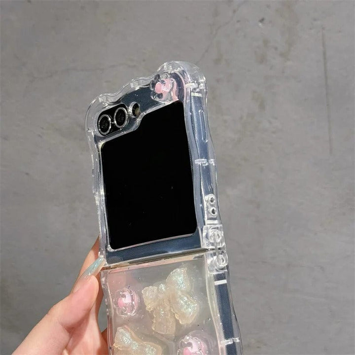 FRATO Flip 6 Collection Samsung Galaxy Z Flip 6 Crystal Bow Flower With Pearl Strap Holder
