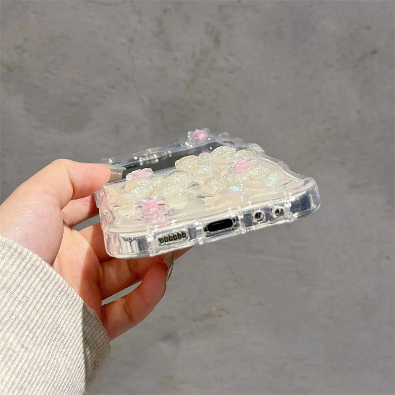 FRATO Flip 6 Collection Samsung Galaxy Z Flip 6 Crystal Bow Flower With Pearl Strap Holder