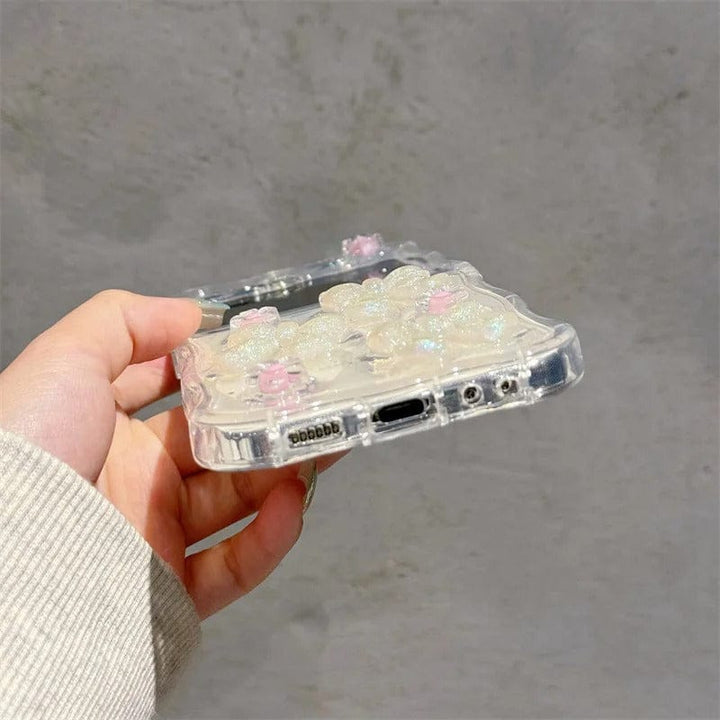 FRATO Flip 6 Collection Samsung Galaxy Z Flip 6 Crystal Bow Flower With Pearl Strap Holder