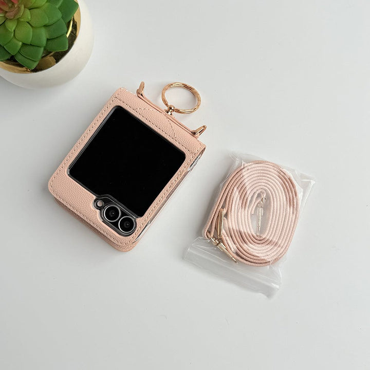 FRATO Flip 6 Collection Samsung Galaxy Z Flip 6 Designer PU Leather Puff Design Case With Sling