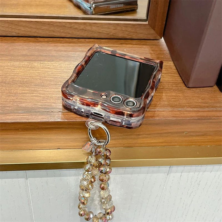 FRATO Flip 6 Collection Samsung Galaxy Z Flip 6 Leopard Print Case With Crystal Beaded Holder