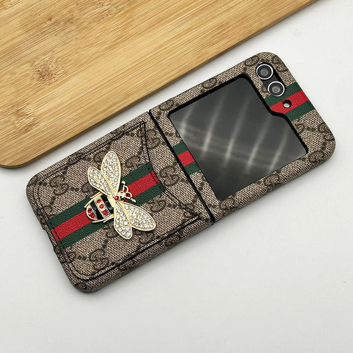 FRATO Flip 6 Collection Samsung Galaxy Z Flip 6 Luxury GG 3D BEE Design Card Holder Leather Case Cover
