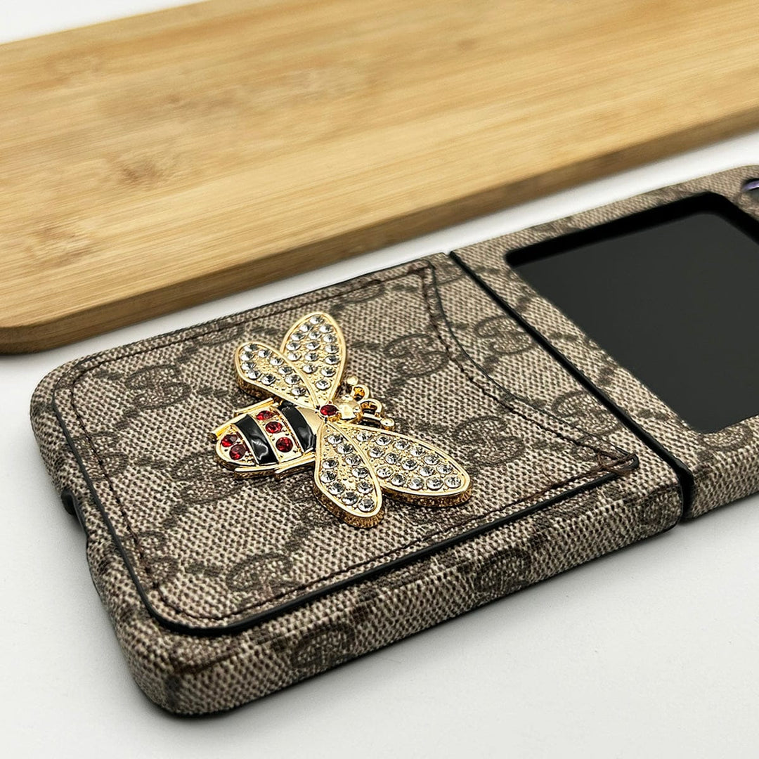 FRATO Flip 6 Collection Samsung Galaxy Z Flip 6 Luxury GG 3D BEE Design Card Holder Leather Case Cover