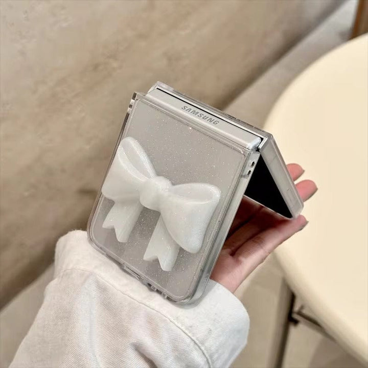 FRATO Flip 6 Collection Samsung Galaxy Z Flip 6 Luxury Glitter 3D Big Bow Pearl Pendant Cover