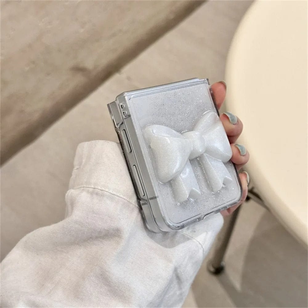 FRATO Flip 6 Collection Samsung Galaxy Z Flip 6 Luxury Glitter 3D Big Bow Pearl Pendant Cover