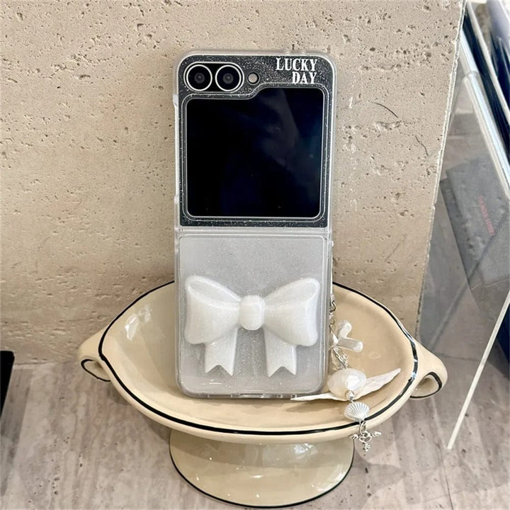 FRATO Flip 6 Collection Samsung Galaxy Z Flip 6 Luxury Glitter 3D Big Bow Pearl Pendant Cover