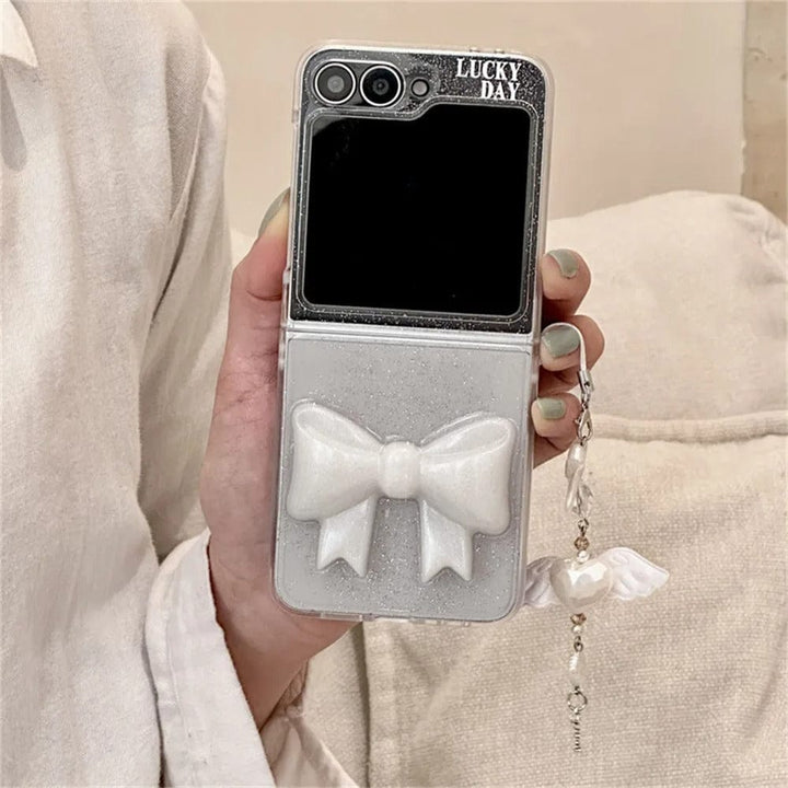 FRATO Flip 6 Collection Samsung Galaxy Z Flip 6 Luxury Glitter 3D Big Bow Pearl Pendant Cover