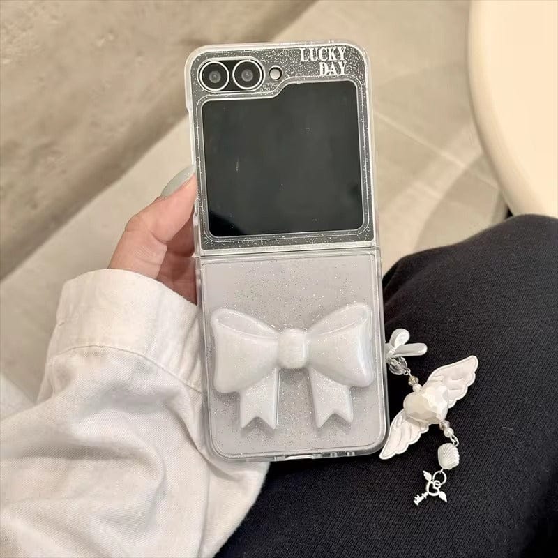 FRATO Flip 6 Collection Samsung Galaxy Z Flip 6 Luxury Glitter 3D Big Bow Pearl Pendant Cover