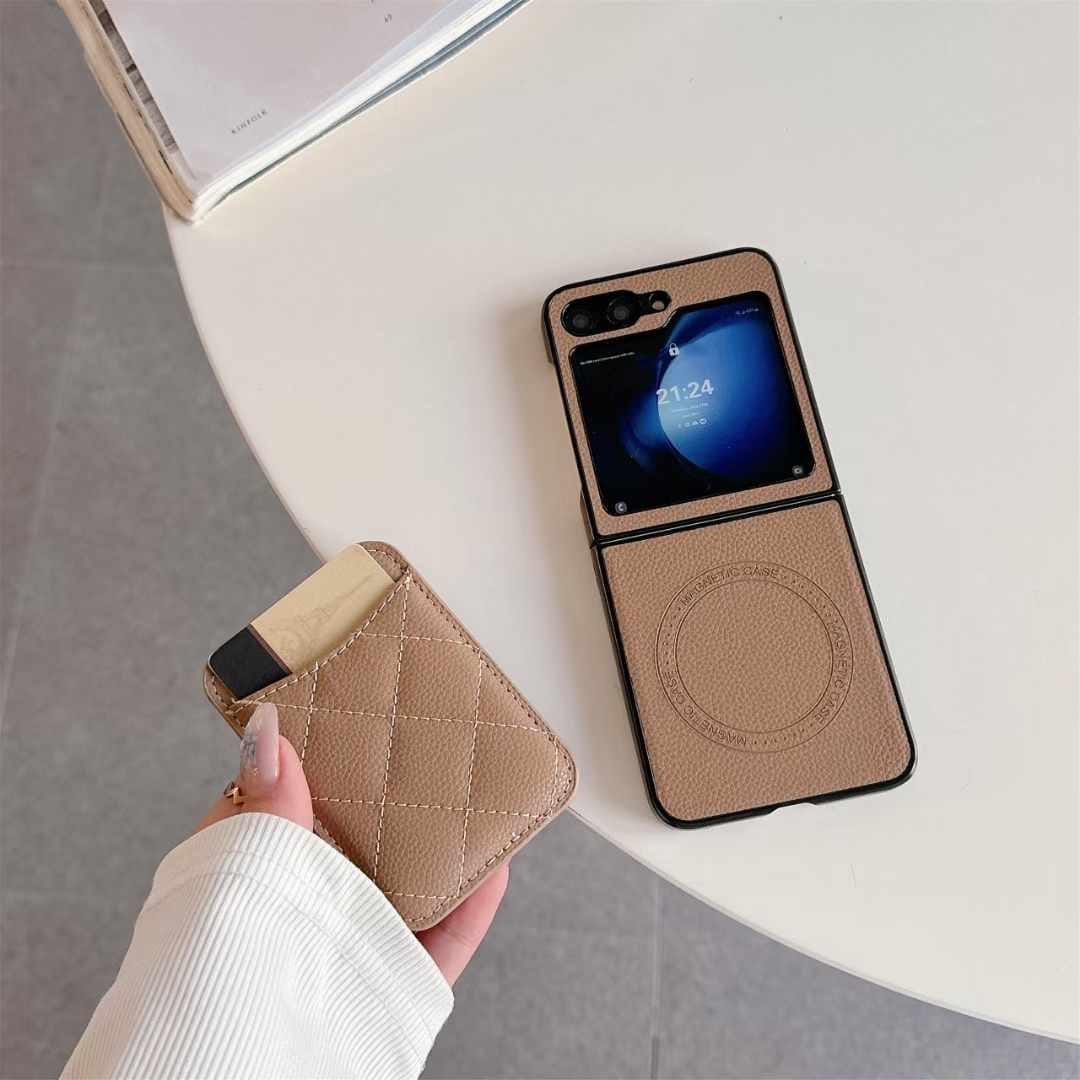 FRATO Flip 6 Collection Samsung Galaxy Z Flip 6 Magsafe Case Luxury CC Leather Magnetic Wireless Charging Card Wallet Case