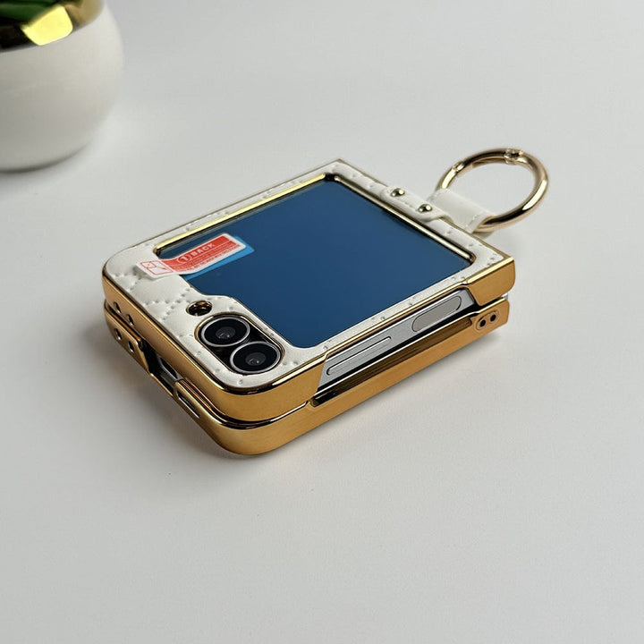 FRATO Flip 6 Collection Samsung Galaxy Z Flip 6 PU Leather Puff Design Front Glass Case With Sling
