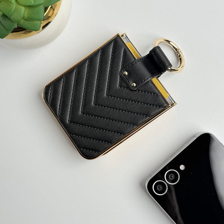 FRATO Flip 6 Collection Samsung Galaxy Z Flip 6 PU Leather Puff Design Front Glass Case With Sling
