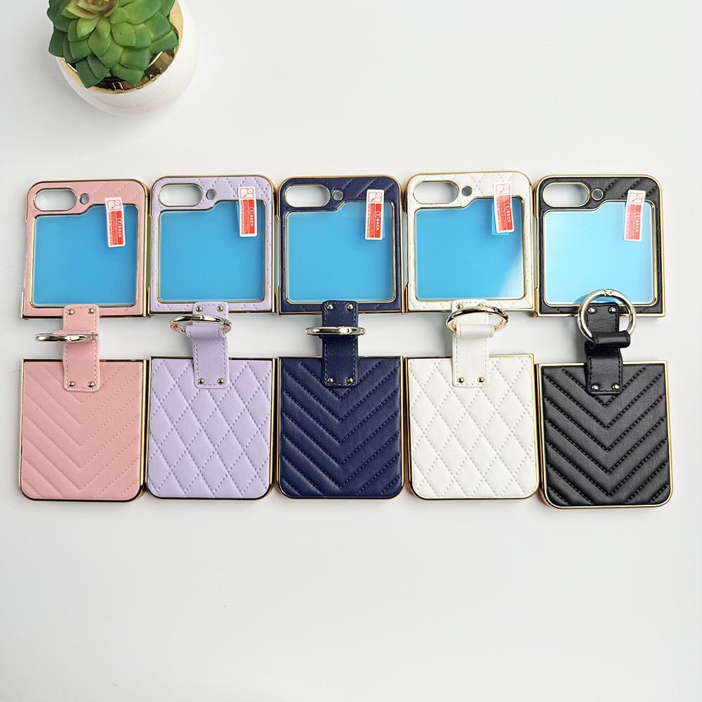 FRATO Flip 6 Collection Samsung Galaxy Z Flip 6 PU Leather Puff Design Front Glass Case With Sling