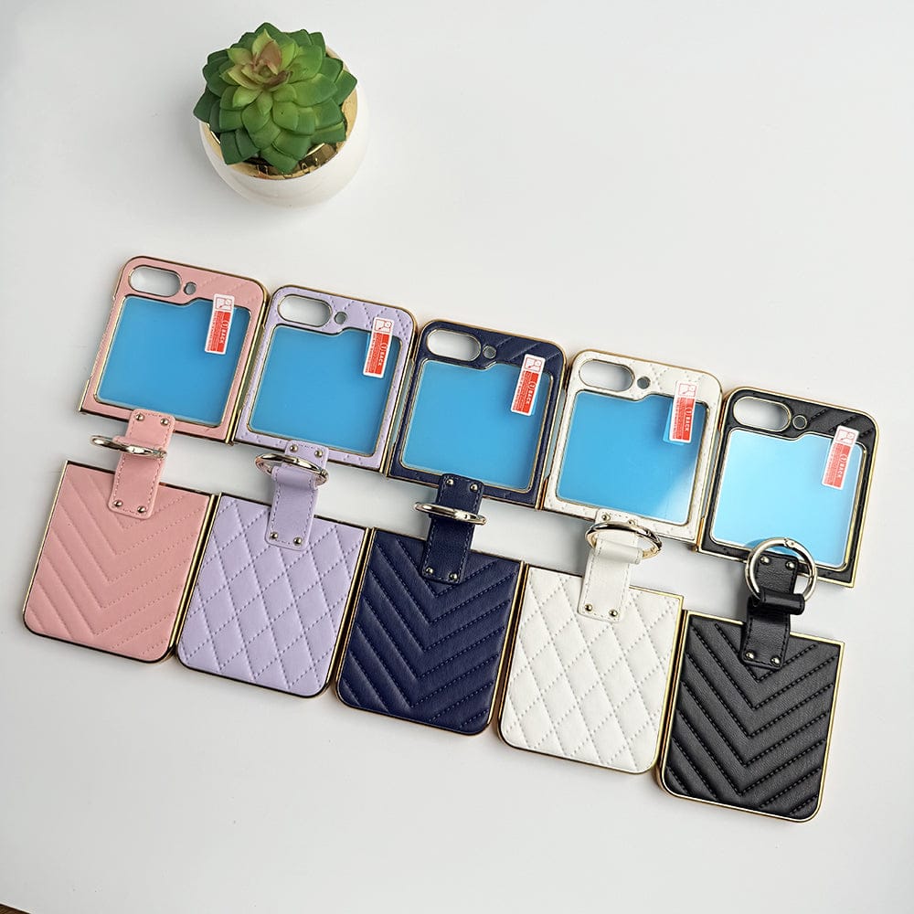 FRATO Flip 6 Collection Samsung Galaxy Z Flip 6 PU Leather Puff Design Front Glass Case With Sling