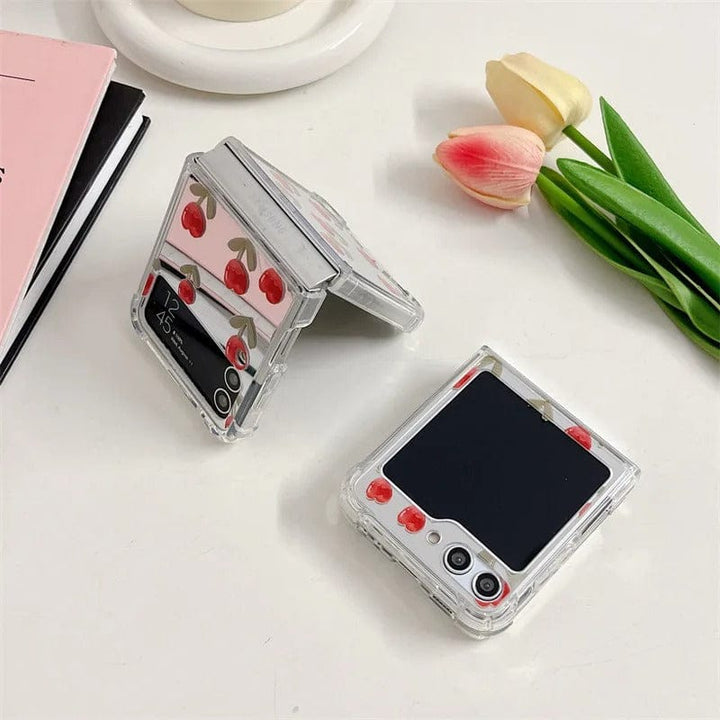 FRATO Flip 6 Collection Samsung Galaxy Z Flip 6 Red Floral Tulip Mirror Case With Pearl Holder
