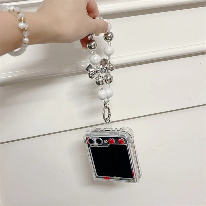 FRATO Flip 6 Collection Samsung Galaxy Z Flip 6 Red Floral Tulip Mirror Case With Pearl Holder