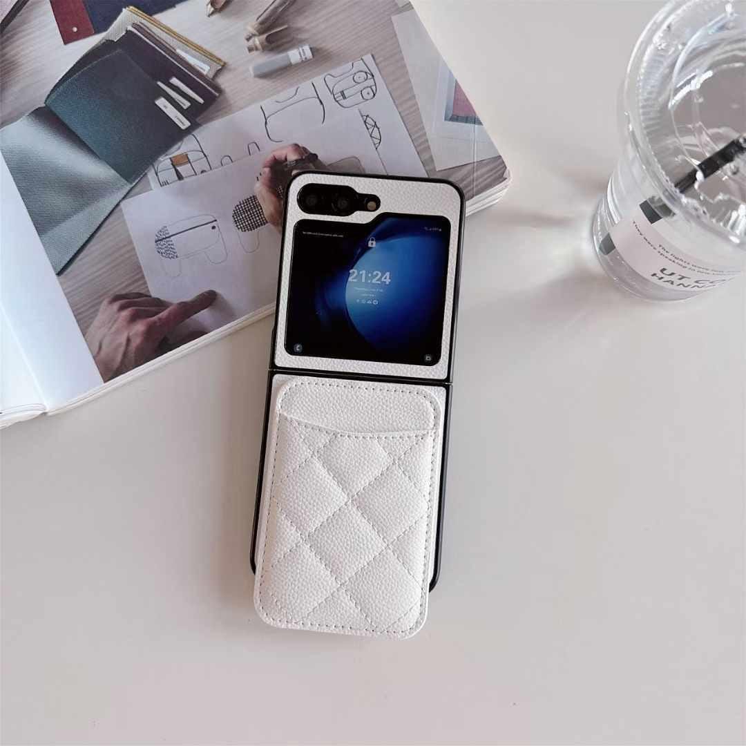 FRATO Flip 6 Collection White Samsung Galaxy Z Flip 6 Magsafe Case Luxury CC Leather Magnetic Wireless Charging Card Wallet Case