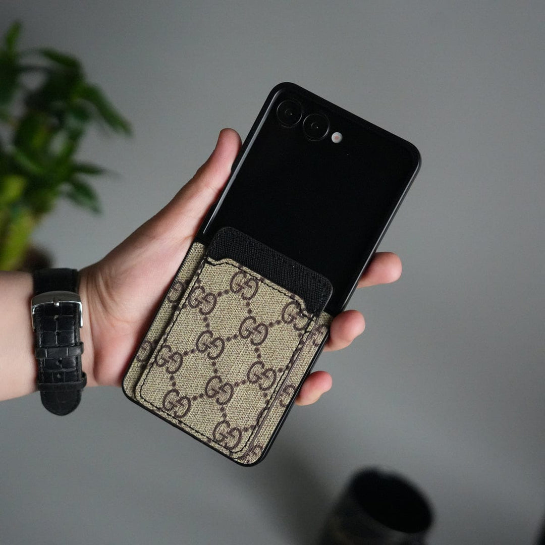 FRATO Flip 7 Collections Beige Galaxy Z Flip 7 Luxury Brand Leather Card Holder Case | Slim Wallet Back Cover