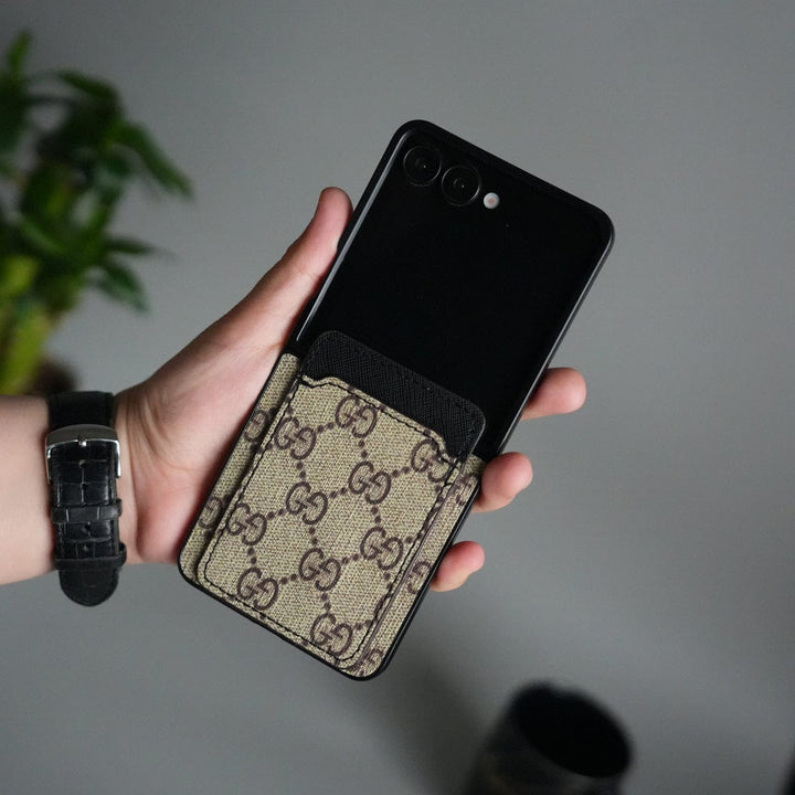 FRATO Flip 7 Collections Beige Galaxy Z Flip 7 Luxury Brand Leather Card Holder Case | Slim Wallet Back Cover