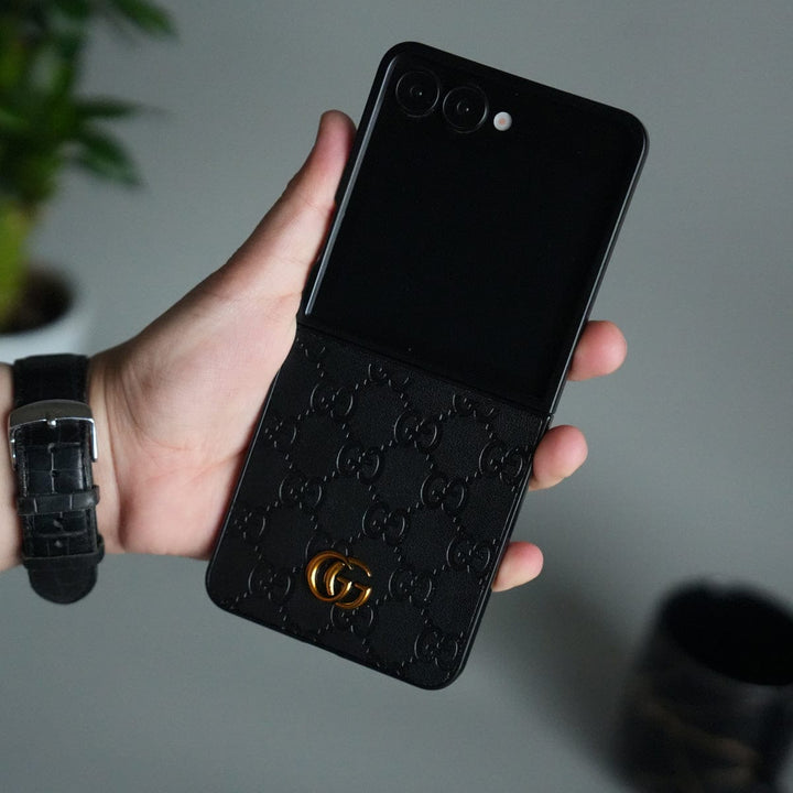 FRATO Flip 7 Collections Black Galaxy Z Flip 7 Luxury GG Fashion Leather Brand Case Cover