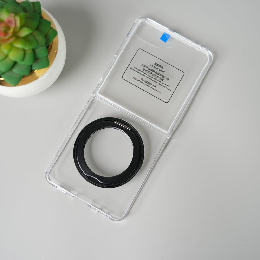 FRATO Flip 7 Collections Black Samsung Galaxy Z Flip 7 Crystal Clear Case with 360° Rotating Stand &amp; Front Glass Protection