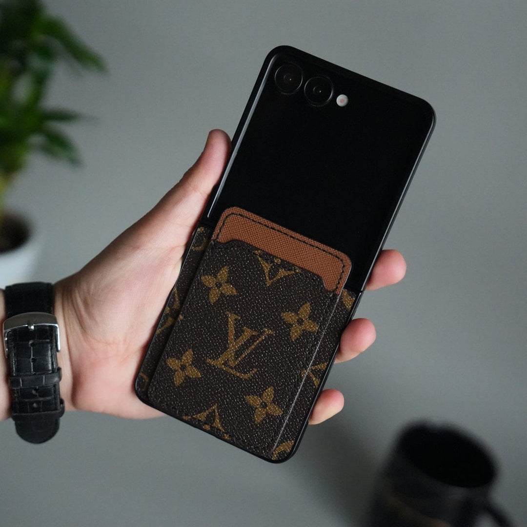 FRATO Flip 7 Collections Brown Galaxy Z Flip 7 Luxury Brand Leather Card Holder Case | Slim Wallet Back Cover