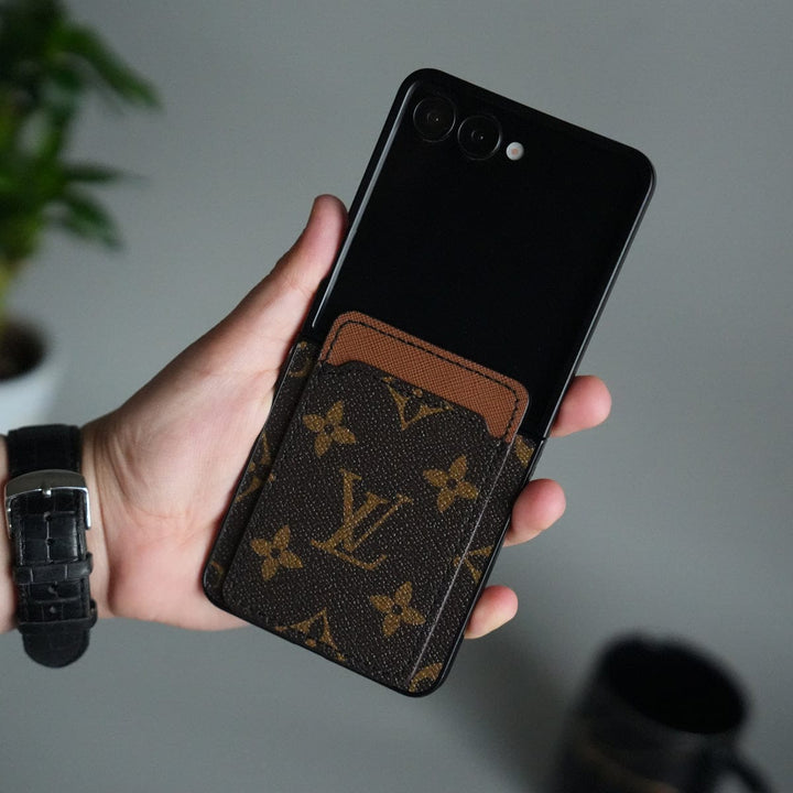 FRATO Flip 7 Collections Brown Galaxy Z Flip 7 Luxury Brand Leather Card Holder Case | Slim Wallet Back Cover