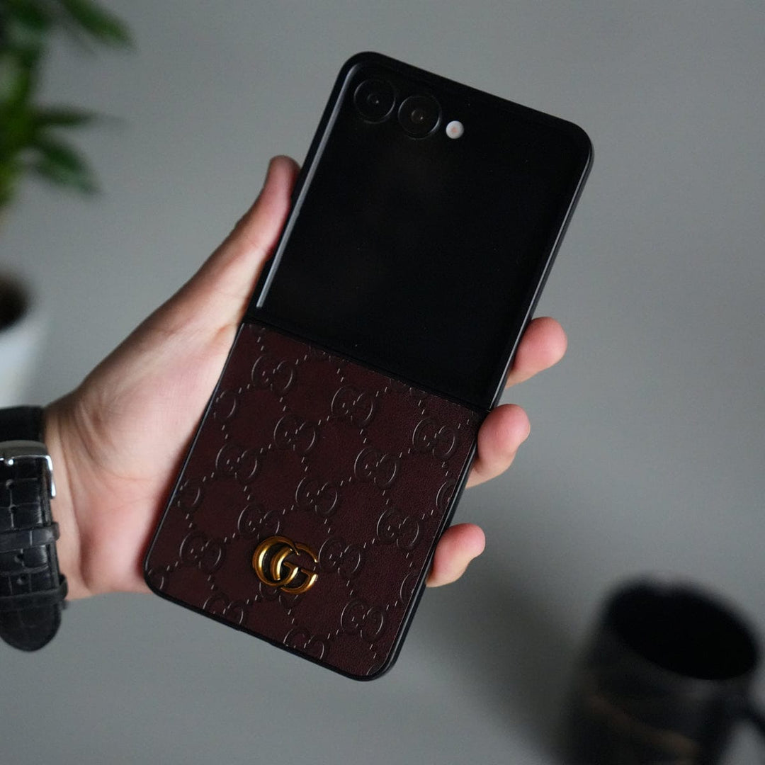 FRATO Flip 7 Collections Brown Galaxy Z Flip 7 Luxury GG Fashion Leather Brand Case Cover