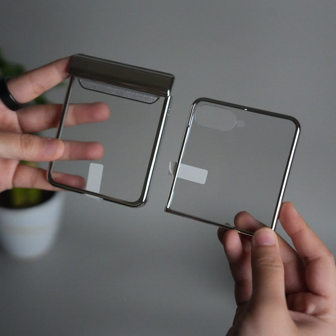 FRATO Flip 7 Collections Galaxy Z Flip 7 Chrome Plated Clear Glass Case | Luxury Transparent Cover with Hinge Protection