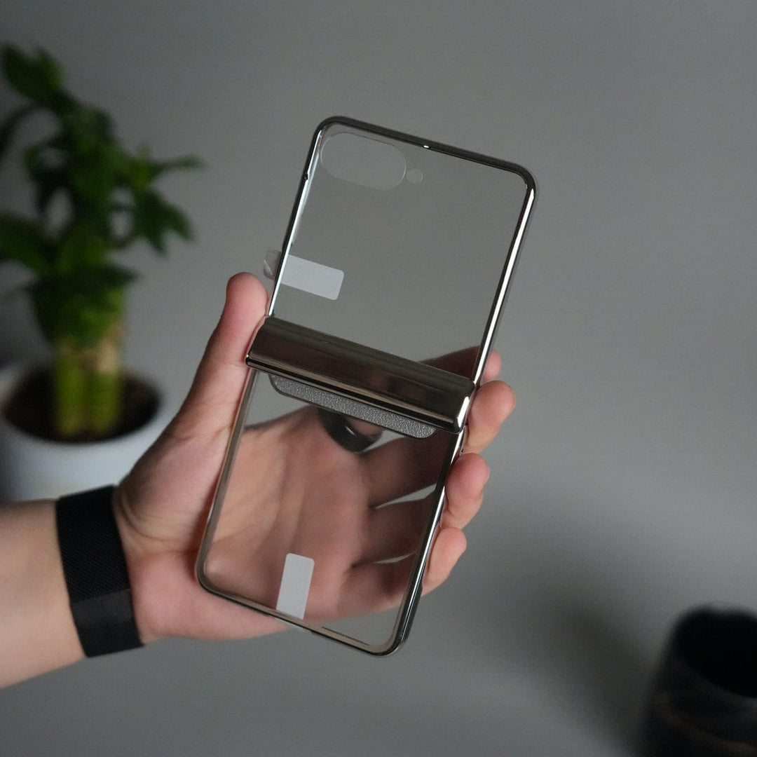 FRATO Flip 7 Collections Galaxy Z Flip 7 Chrome Plated Clear Glass Case | Luxury Transparent Cover with Hinge Protection