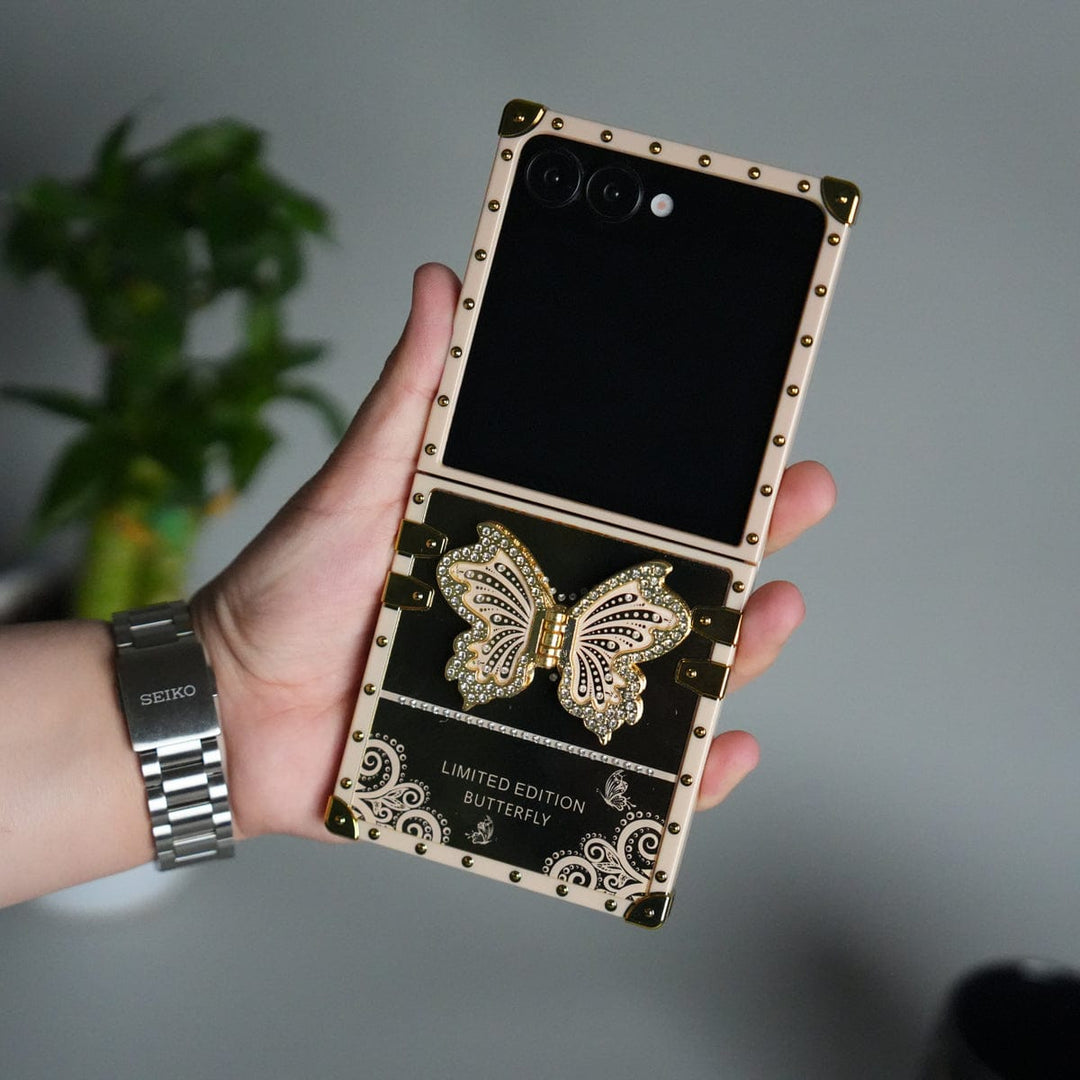 FRATO Flip 7 Collections Galaxy Z Flip 7 Luxury Butterfly Case | Trunk Frame Cover with 3D Butterfly | Premium Limited Edition Design