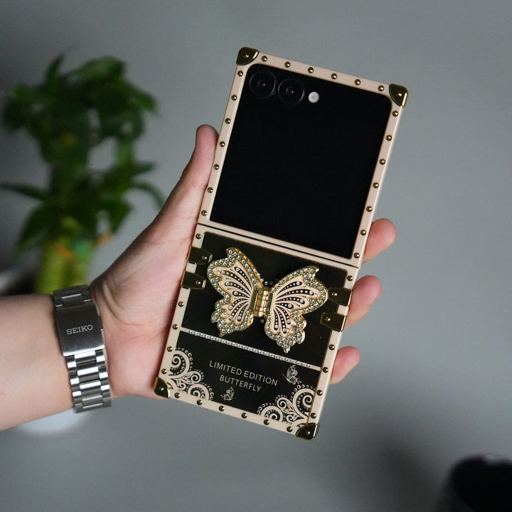 FRATO Flip 7 Collections Galaxy Z Flip 7 Luxury Butterfly Case | Trunk Frame Cover with 3D Butterfly | Premium Limited Edition Design